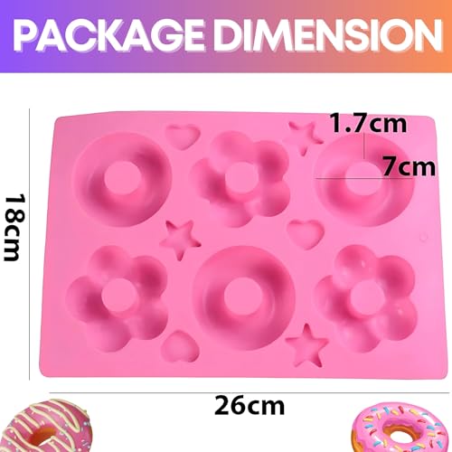 Image of PureBake Silicone Donut Mould Tray for Baking, 6 Cavity, Round & Flower Shape, Non Stick, Mini Cake Pan for Fondants Donuts, Chocolate & Desserts, Random Color, Pack of 1