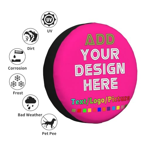 Image of Custom Spare Tire Cover 14-17 Inch, Personalized Universal Wheel Cover Add Your Own Photo Text Logo Waterproof Dust-Proof Tire Covers Protectors for Trailer Truck SUV Universal, DeepPink
