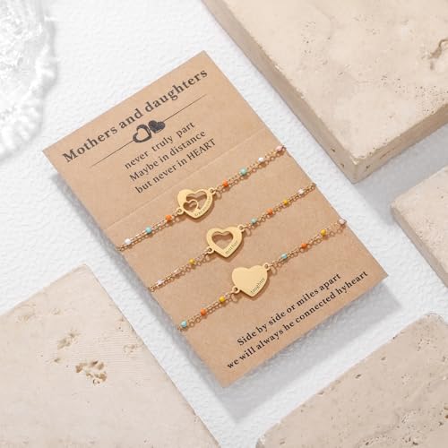 Image of DS Mother Daughter Bracelets Set,18K Gold Plated Stainless Steel Heart Jewelry for Women Girls,Mothers Day Gifts for Mom /Daughter,Adjustable Matching Bracelets for Mommy and Me gift box packaging