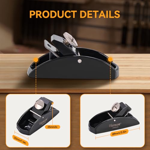 Hoteche Handhobel aus Gusseisen, Mini Holzhobel, 65Mn-Klinge, 25 mm breit, 1,5 mm dick, 55-64 Härte, 89 x 35 mm