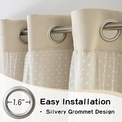 Image of MYSKY HOME Beige Blackout Curtains with Sheer Overlay 52Wx63L,2 Panels