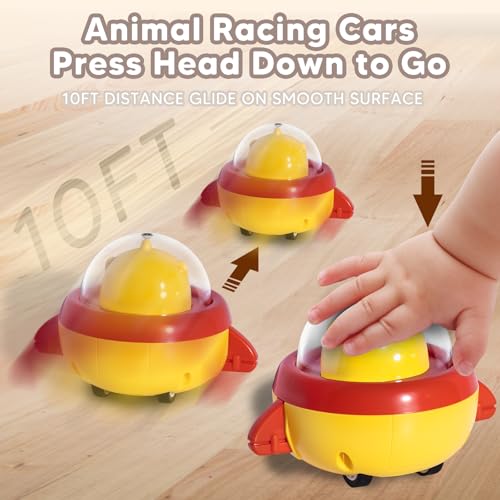 Image of 4PCS Animal Press to Go Car Toys for Toddlers 1-3, Push Go Friction Car Toys for 6-18 Months Baby, Animal Space Racing Cars, Infant Play Vehicle Set, Birthday Gifts for 1 Year Old Girl & Boy