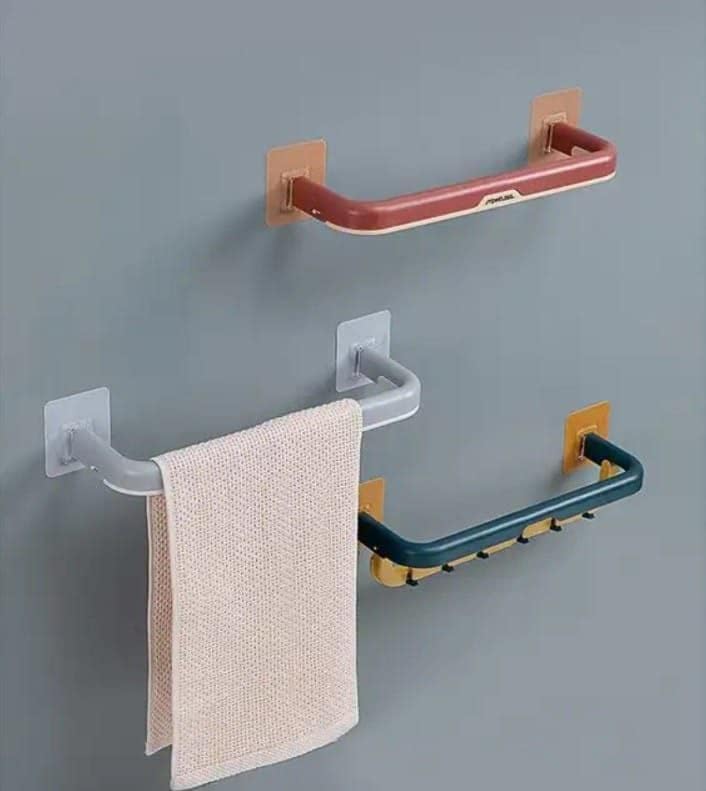 Tinkpin Plastic Towel Rack Wall Mounted Double Bar Towel Holder with