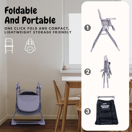 foldable baby high chair with easy clean double-layer tray adjustable foot rest safety first 5 point harness compact space saver baby feeding chair portable for travel