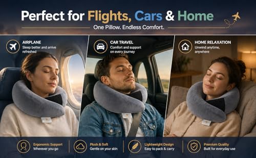 Image of Travel Neck Pillow for Travelling | Premium Memory Foam Neck Pillow | Ergonomic Travel Pillow for Flight and Car | Lightweight Neck Support | Adjustable Velcro | Soft Washable Cover