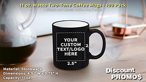 DISCOUNT-PROMOS-100-Matte-Two-Tone-Coffee-Mugs-Set-11-oz-Customizable-Text-Logo-Stoneware-Drinkware-Durable-C-handle-White