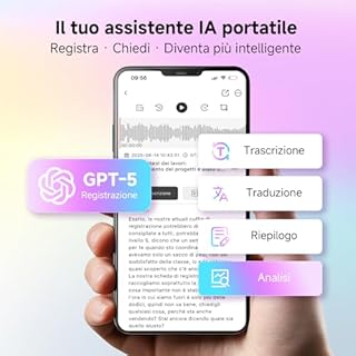 NUASI Registratore Vocale AI con Memoria 64GB - Trascrizione e Riassunto Automatico, Oltre 80+ Lingue, Registratore Digitale Professionale per Riunioni/Lezioni/Interviste, Controllo App, con Custodia​