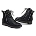 SHIBEVER Black Ankle Boots for Women Comfortable Lace-up Fall Fashion Combat Boots 2025 Low Heel Lug Sole Zipper Short Booties size 6.5
