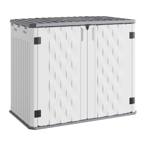 GarveeLife Outdoor Resin Storage Cabinet, 34 Cu ft Outdoor Trash Can Storage Shed Waterproof, Outdoor Resin Storage Box for Patio Tools, Sofa Cushion,