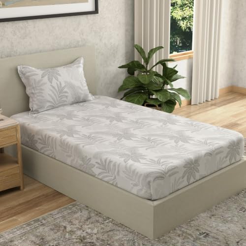 Image of Huesland by Ahmedabad Cotton 144 TC Bedsheet for Single Bed with 1 Pillow Cover | Dim Grey, Dark Grey & Light Grey