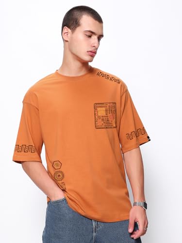 Image of Bewakoof Men's Cotton Jersey Typography Oversized Fit Half Sleeve Round Neck T-Shirt | Casual Wear | Street Wear | Oversized t Shirt for Men Cotton | Baggy