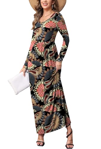 Image of EUOVMY Women's Long Sleeve Loose Maxi Dresses Casual Long Dresses with Pockets