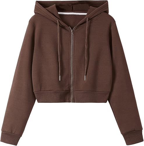 PDKFASHIONSCasual Wear Solid Long Sleeve Drawstring Full Zip Hooded Jacket Crop Sweatshirt for Women's-picture-51