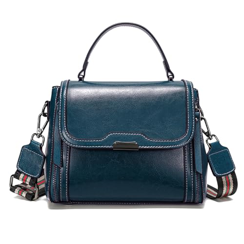 Image of imeetu Oil Wax Leather Handbags for Women, Crossbody Bag Removable Shoulder Strap (Blue)