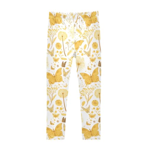 KLL Butterflies Dandelions Pattern Butterflies Gold Toddler Girls' Cotton Leggings Comfortable Full Length Athleisure Pants