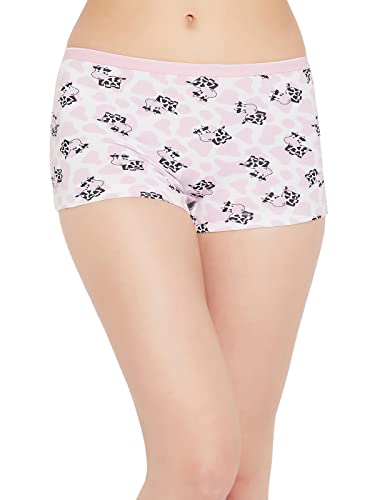 Image of Clovia Women's Cotton Mid Waist Cow Print Boyshorts in White