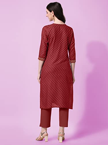 Image of MIRCHI FASHION Women's Straight Fit Rayon Sequins Embroidered and Polka Dots Printed Kurti Only