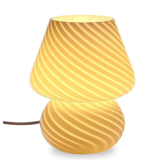 BSOD Mushroom Lamp,Glass Table Bedside Lamps Translucent Murano Vintage Style Striped Small Night Mushroom Decor Light Swirl for Ambient,Kids,Bedroom,Living,Girl Gift (Stripe White)