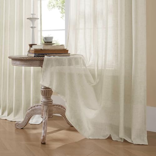 Image of Joydeco Semi Sheer Curtains for Living Room, Linen Curtains 108 Inch Length 2 Panels Set for Bedroom ,White Curtains 108 Inches Long Rod Pockets Back Tab (108 inch L x 100 inch W)