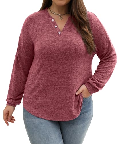 Image of Gloria&Sarah Womens Plus Size Tops Long Sleeve Henley Shirts Fall Fashion Oversized Sweatshirt Tunic Sweaters L-4XL
