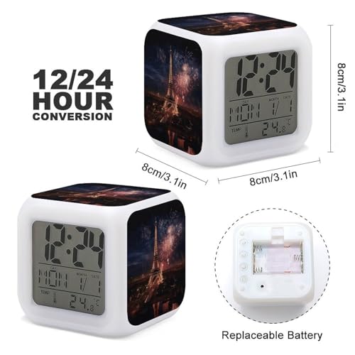 Reloj despertador digital Torre Eiffel con luz LED y alarma fuerte para mesita de noche 3