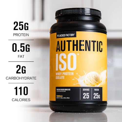 Image of Jacked Factory Authentic ISO Whey Protein Isolate Powder - Low Carb, Non-GMO Muscle Building Protein w /No Fillers, Post Workout Recovery - 25 Servings, Vanilla