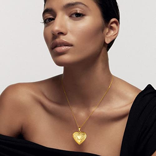 Goldchic Jewelry Photo Engraved Heart Lockets Chains, 18K Gold Plated Love Heart Locket Necklace That Holds Pictures With 22 Inch Chain For Women #TOP7