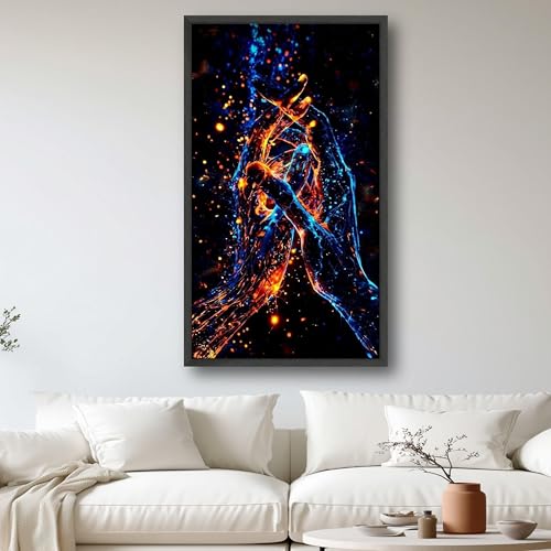 Décoration murale bleu néon art abstrait sur toile moderne peinture salon chambre 50x90