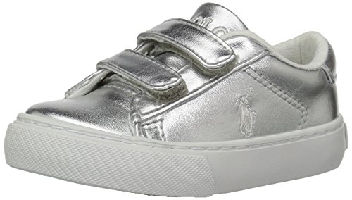 Polo Ralph Lauren Kids Baby Easton EZ Sneaker, Silver/Metallic, 5 Medium US Toddler