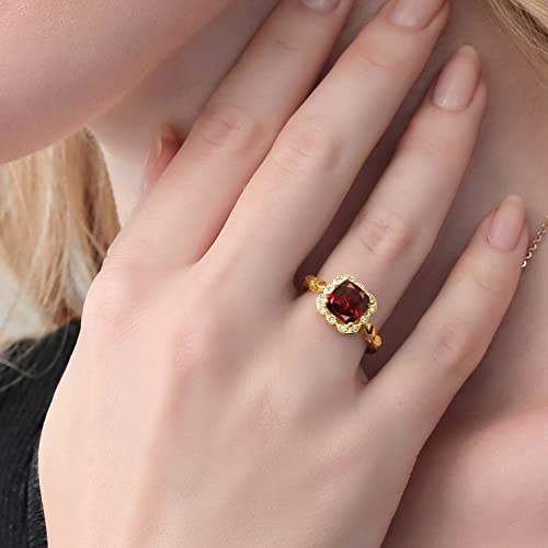Gem Stone King 18K Yellow Gold Plated Silver 8MM Cushion Gemstone Birthstone and White Created Sapphire Engagement Ring | Wedding Engagement Anniversary Promise Ring For Women4