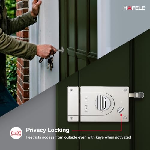 Image of Hafele Night Latch Rim Lock | Dimple Key Security | Double Throw Deadbolt | Durable Finish | Silver | Reversible Design | 10 Years Warranty