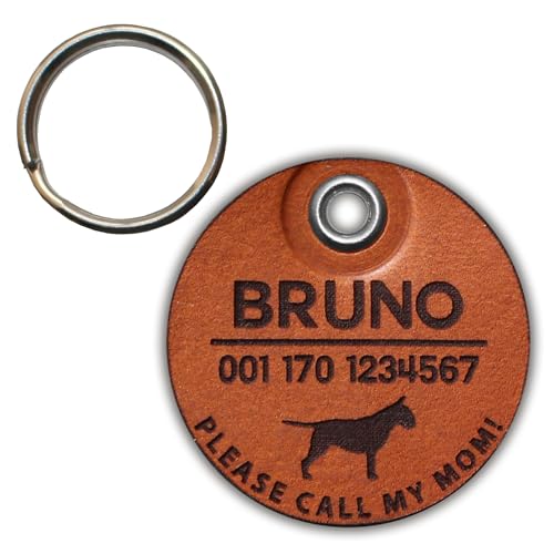 Dog Tag/HUNDEMARKE - aus echtem Leder - v2 (Hund) - rund - Ø 3,4 cm