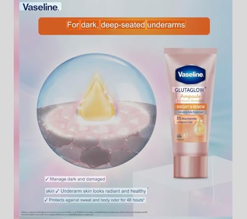 Image of Vaseline Dry Serum GlutaGlow Ampoule Deodorant 45ml - Fast-Drying Underarm Serum with Glutathione, Collagen & Vitamin C /E - 48-Hour Odor & Sweat Protection, Brightening & Smooth Skin, Paraben & Alcohol-Free