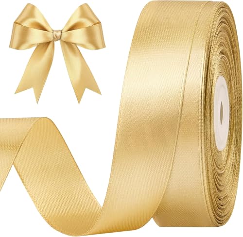 22M Ribbon for Gift Wrapping 20mm Wide Champagne Gold Ribbon Thick Fabric Gift Wrap Ribbons for Crafting Halloween & Christmas Wedding & Valentines Day Decoration