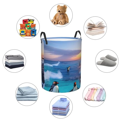 Panier à linge rond sac de rangement imperméable pingouin mer bac pliable