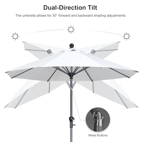 Image of PURPLE LEAF Patio Market Umbrella 10' Round Dual Tilt White 8 Ribs Outdoor