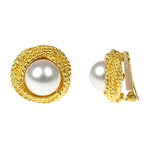 KENNETH JAY LANE, BARBARA BUSH GOLD LOVE KNOT PEARL CLIP BUTTON EARRING2