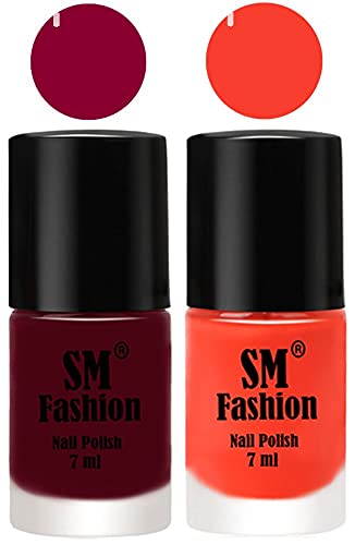 Image of Long Lasting Nail Polish | Nail Paint Combo 7 ml Each) - Set of 2 Boysenberry-Light Orange