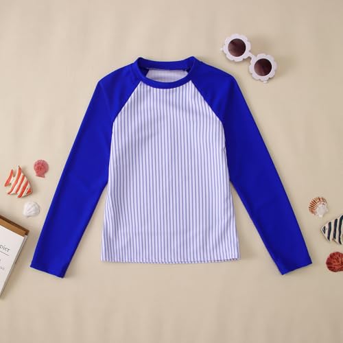 Image of GLIGLITTR Girls Rash Guard Swimsuit Set Long Sleeve Two Pieces Stripe Bathing Suits Kids Summer Beach Swimwear 7-12 Years