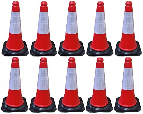 Ferretelix® Kit 10 Conos Señalización Tráfico 50 cm – Base de Goma y Reflectante 20 cm Clase II – Norma UNE EN 13422