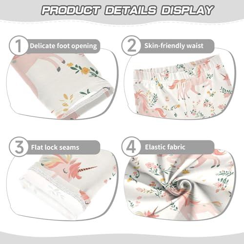 Unicorns Tails Girls' Leggings Toddler Doodles Leaves Kids Yoga Pants Dance Active Tights 4T3