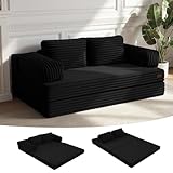 MeMoreCool Schlafsofa Cord, Klappbares Bequemes Bodensofa mit schlaffunktion, Boneless Couch mit Kissen für Schlafzimmer, Wohnzimmer und kleine Räume, 3-in-1 Compressed Sofa Bed, Schwarz