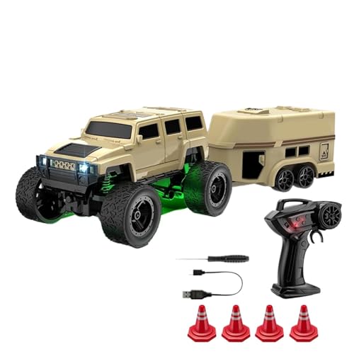 RC Crawlers - Camión recargable de 2.4 GHz con luz - 1:64 escala 4WD Mini Drift RC Car con de remolque | para niños, carreras, deriva, escritorio, interior, exterior, de cumpleaños