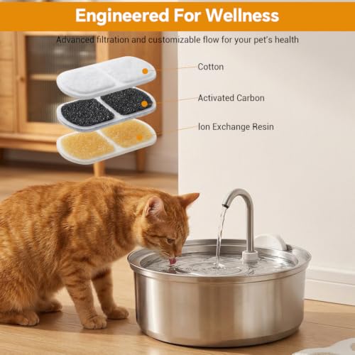 Image of Qpets Stainless Steel Pet Water Fountain for Cats & Dogs, Fresh Flowing Water Dispenser with MultiStage Filtration, Quiet Circulation Design for Indoor Pet Hydration, EasyClean Durable Build