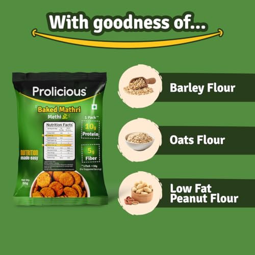 Image of Prolicious Baked Methi Mathri | 10g Protein | Healthy | Ready to eat | Traditional Indian Savoury Snack | Ideal for weightloss | No Palm Oil, NO Transfat | 50g