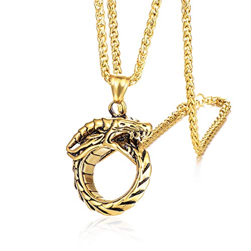 男性用ネックレスウロボロスステンレスペンダントチェーン長さ24インチ父の日ギフト,金