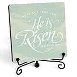 JUSITAKEET Easter Sign, Wooden Plaque, 5" x 5", He Is Risen, Rustic, Tabletop, Pastel, Easter Decor