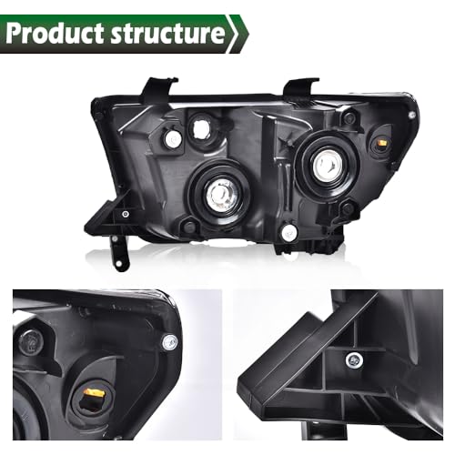 Image of GRAND ORANGE Headlights Headlamps Assembly Fit Toyota Tundra 2007-2013 | Compatible with Toyota Sequoia 2008-2017 Clear Lens Black Houing Clear Reflector Left & Right 811100C051