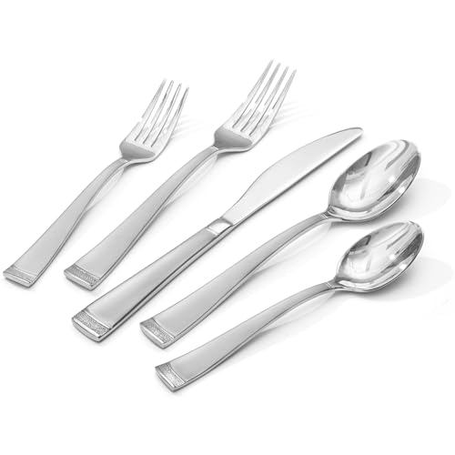 KINGSTONE Silverware Set, 20-Piece Flatware Set for 4, 18/10 Stainless Steel Cutlery Set with Bead Edge, Utensil for Kitchen, Home, Party, Wedding, Matte Silver, Dishwasher Safe, Featured Gi