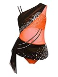 LumiJour Enfant Fille Robe Danse Lyrique Contemporaine Justaucorps Gymnastique Asymétrique Leotard Gym Orange 11 12 ans